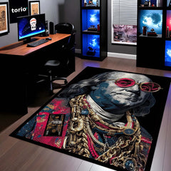Benjamin Franklin Area Rug | Money Aesthetic Floor Mat Carpet | Dollar Theme Luxury Rug | Hip Hop Style Rich Vibe Rug for Bedroom, Gaming Room & Modern Home Decor