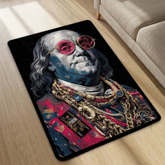Benjamin Franklin Area Rug | Money Aesthetic Floor Mat Carpet | Dollar Theme Luxury Rug | Hip Hop Style Rich Vibe Rug for Bedroom, Gaming Room & Modern Home Decor