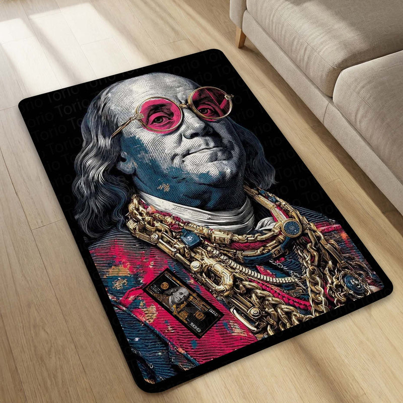 Benjamin Franklin Area Rug | Money Aesthetic Floor Mat Carpet | Dollar Theme Luxury Rug | Hip Hop Style Rich Vibe Rug for Bedroom, Gaming Room & Modern Home Decor