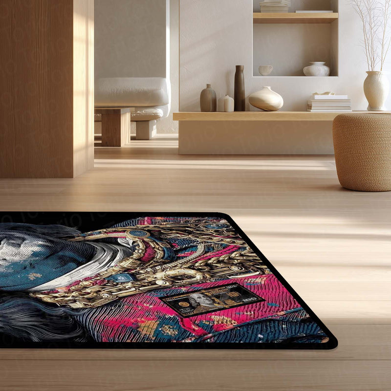 Benjamin Franklin Area Rug | Money Aesthetic Floor Mat Carpet | Dollar Theme Luxury Rug | Hip Hop Style Rich Vibe Rug for Bedroom, Gaming Room & Modern Home Decor