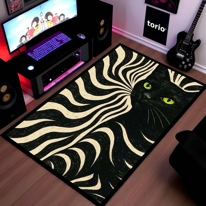 Minimalist Black Cat Area Rug | Sleek Silhouette Floor Mat | Modern Aesthetic Rug for Living Room, Gaming Setup & Bedroom Decor
