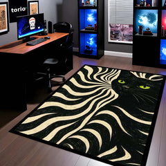 Minimalist Black Cat Area Rug | Sleek Silhouette Floor Mat | Modern Aesthetic Rug for Living Room, Gaming Setup & Bedroom Decor