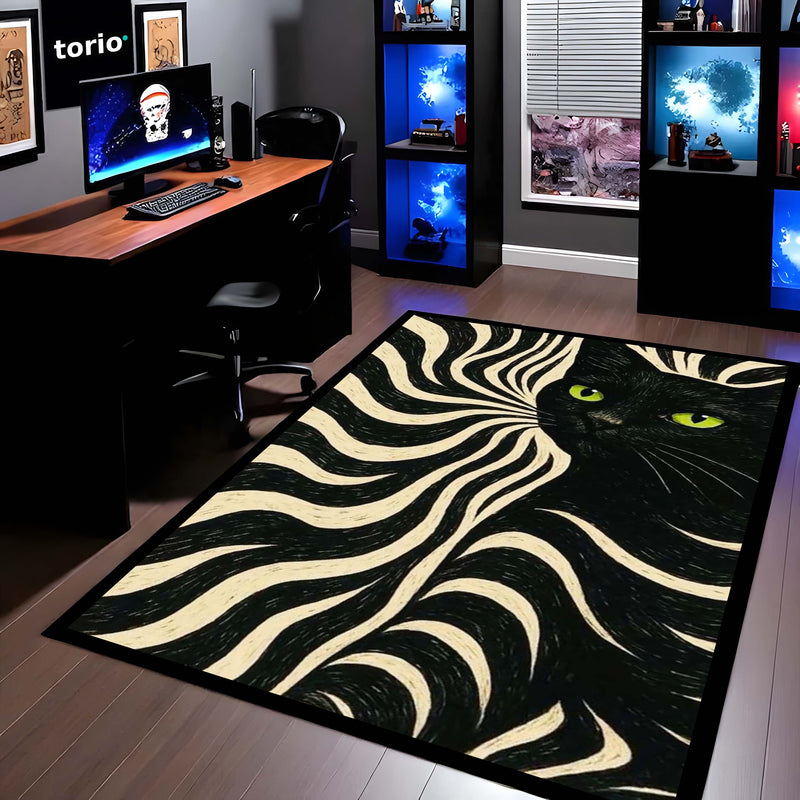 Minimalist Black Cat Area Rug | Sleek Silhouette Floor Mat | Modern Aesthetic Rug for Living Room, Gaming Setup & Bedroom Decor