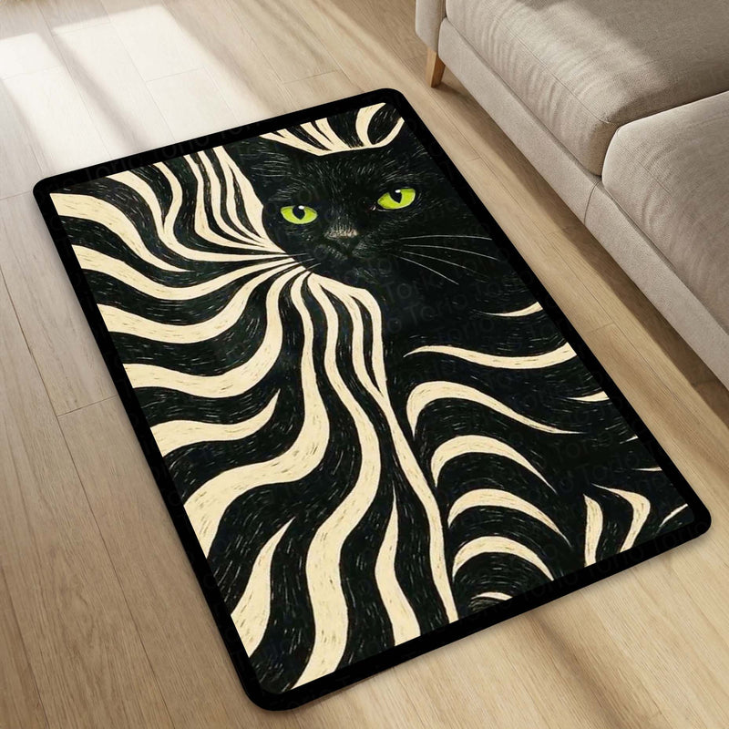 Minimalist Black Cat Area Rug | Sleek Silhouette Floor Mat | Modern Aesthetic Rug for Living Room, Gaming Setup & Bedroom Decor