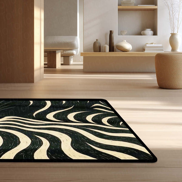 Minimalist Black Cat Area Rug | Sleek Silhouette Floor Mat | Modern Aesthetic Rug for Living Room, Gaming Setup & Bedroom Decor