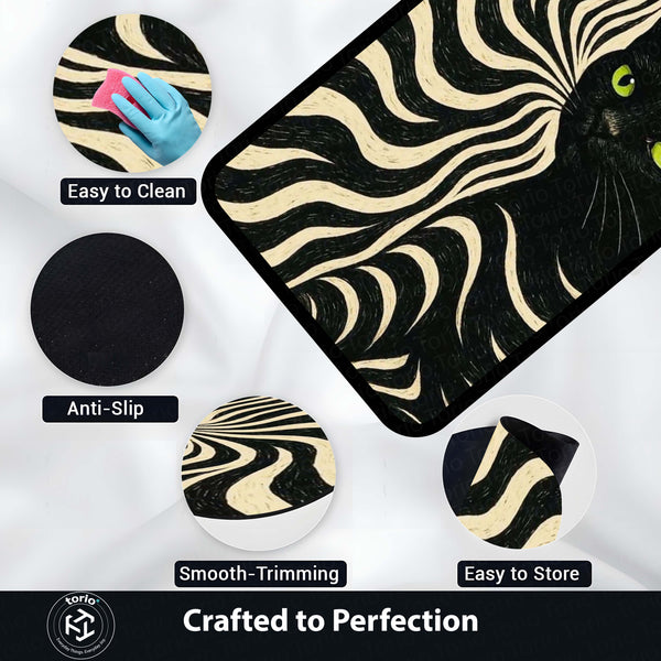 Minimalist Black Cat Area Rug | Sleek Silhouette Floor Mat | Modern Aesthetic Rug for Living Room, Gaming Setup & Bedroom Decor