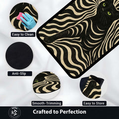 Black Cat Optical Illusion Area Rug | Trippy Wave Pattern Floor Mat Carpet | Aesthetic Psychedelic Cat Rug for Bedroom, Gaming Room & Modern Home Decor