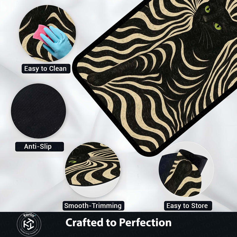 Black Cat Optical Illusion Area Rug | Trippy Wave Pattern Floor Mat Carpet | Aesthetic Psychedelic Cat Rug for Bedroom, Gaming Room & Modern Home Decor