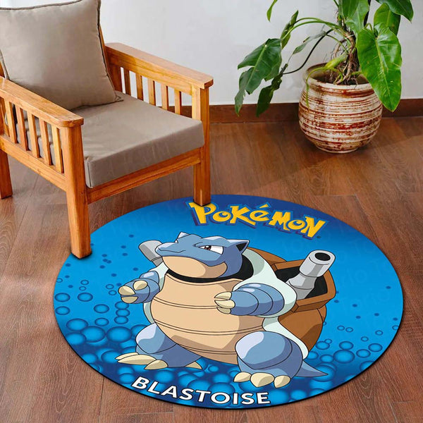 Blastoise Pokémon Round Rug | Water-Type Pokémon Circle Floor Mat | Anti-Slip 3 mm Absorbent Rug for Bedroom, Gaming Room & Pokémon Decor