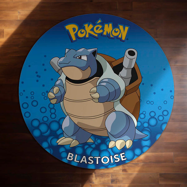 Blastoise Pokémon Round Rug | Water-Type Pokémon Circle Floor Mat | Anti-Slip 3 mm Absorbent Rug for Bedroom, Gaming Room & Pokémon Decor