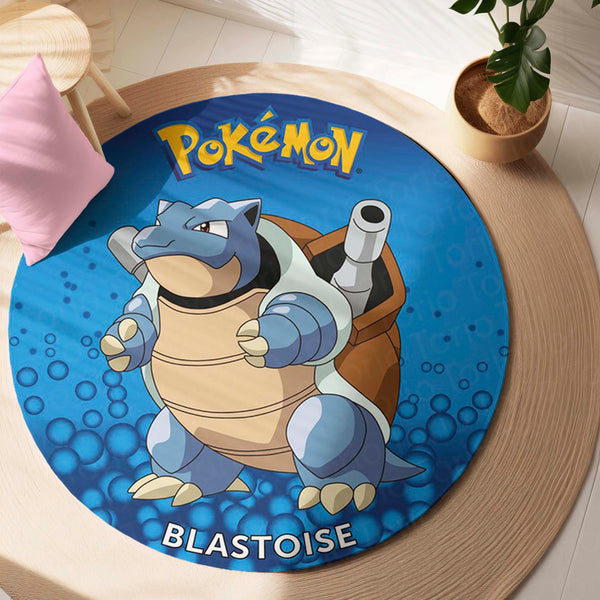 Blastoise Pokémon Round Rug | Water-Type Pokémon Circle Floor Mat | Anti-Slip 3 mm Absorbent Rug for Bedroom, Gaming Room & Pokémon Decor