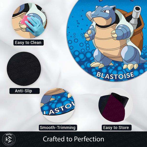 Blastoise Pokémon Round Rug | Water-Type Pokémon Circle Floor Mat | Anti-Slip 3 mm Absorbent Rug for Bedroom, Gaming Room & Pokémon Decor