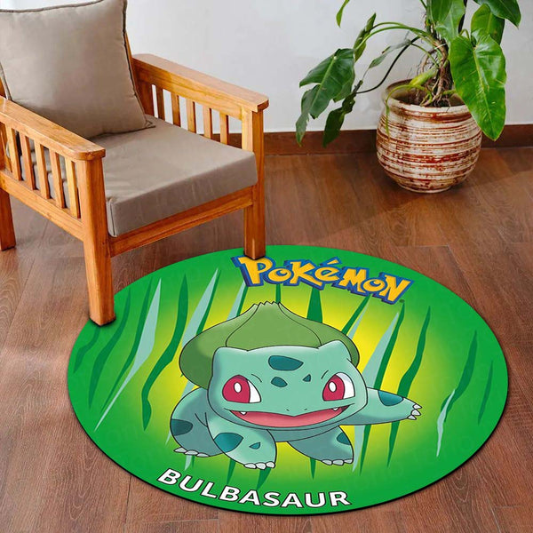 Bulbasaur Pokémon Round Rug | Cute Grass-Type Anime Circle Floor Mat | Anti-Slip 3 mm Absorbent Rug for Bedroom, Gaming Room & Pokémon Decor