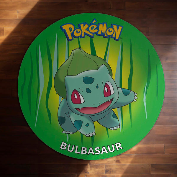 Bulbasaur Pokémon Round Rug | Cute Grass-Type Anime Circle Floor Mat | Anti-Slip 3 mm Absorbent Rug for Bedroom, Gaming Room & Pokémon Decor