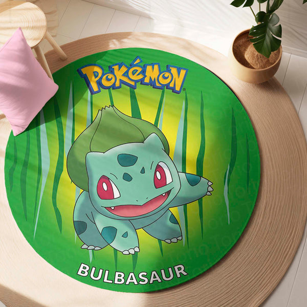 Bulbasaur Pokémon Round Rug | Cute Grass-Type Anime Circle Floor Mat | Anti-Slip 3 mm Absorbent Rug for Bedroom, Gaming Room & Pokémon Decor