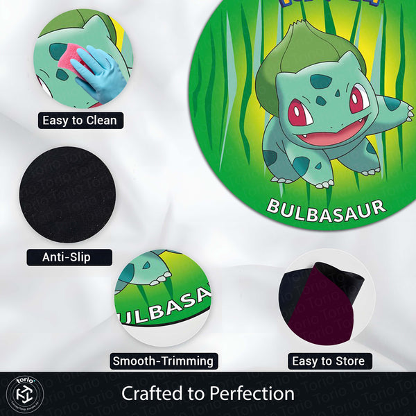 Bulbasaur Pokémon Round Rug | Cute Grass-Type Anime Circle Floor Mat | Anti-Slip 3 mm Absorbent Rug for Bedroom, Gaming Room & Pokémon Decor
