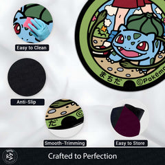 Cute Bulbasaur Pokémon Round Rug | Kawaii Anime Circle Floor Mat | Anti-Slip 3 mm Absorbent Rug for Bedroom, Gaming Room & Pokémon Decor