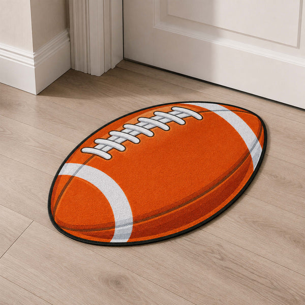 American Football Cut-out Flat Rug | Rugby Ball Sports Flat Rug | Athletic Room & Game Room Floor Decor