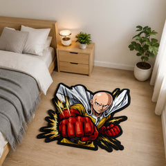 Saitama One Punch Man Cut-out Flat Rug | Hero for Fun Anime Floor Rug | Premium Anime Gaming Room Decor