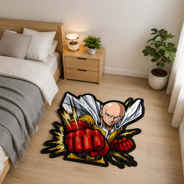 Saitama One Punch Man Cut-out Flat Rug | Hero for Fun Anime Floor Rug | Premium Anime Gaming Room Decor