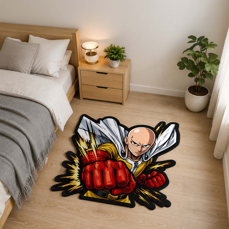 Saitama One Punch Man Cut-out Flat Rug | Hero for Fun Anime Floor Rug | Premium Anime Gaming Room Decor