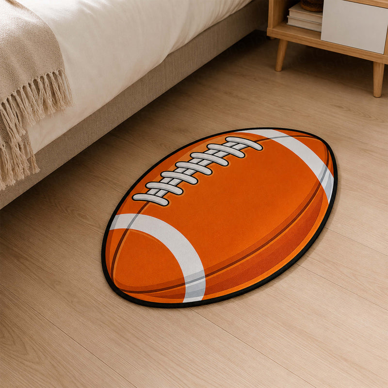 American Football Cut-out Flat Rug | Rugby Ball Sports Flat Rug | Athletic Room & Game Room Floor Decor