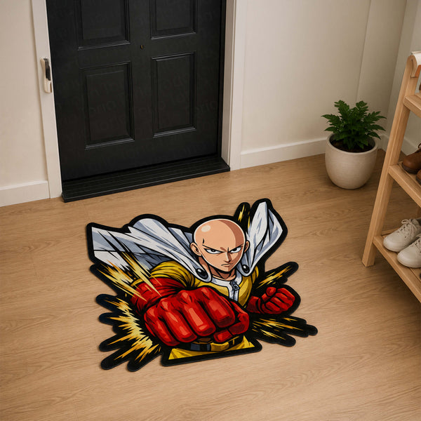 Saitama One Punch Man Cut-out Flat Rug | Hero for Fun Anime Floor Rug | Premium Anime Gaming Room Decor