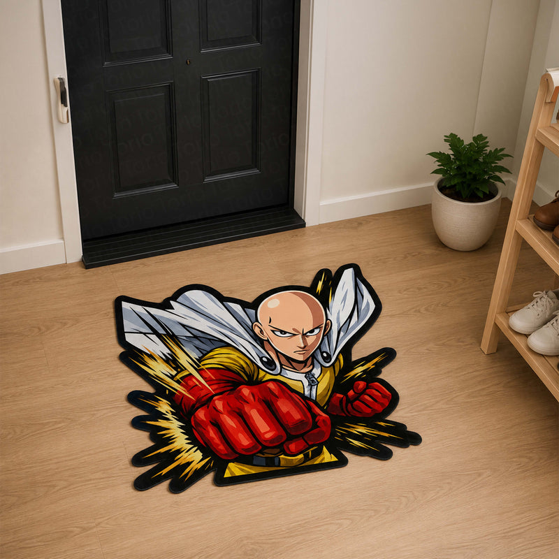 Saitama One Punch Man Cut-out Flat Rug | Hero for Fun Anime Floor Rug | Premium Anime Gaming Room Decor