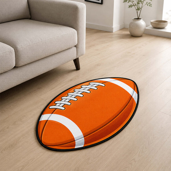 American Football Cut-out Flat Rug | Rugby Ball Sports Flat Rug | Athletic Room & Game Room Floor Decor