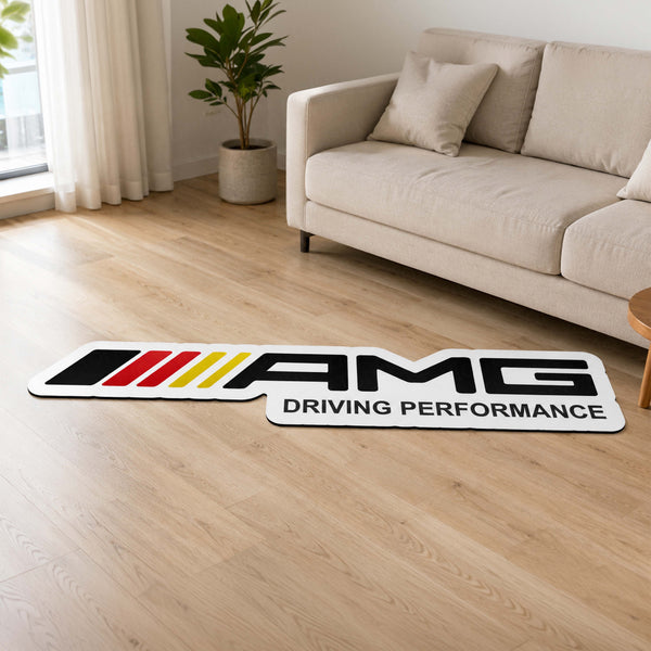 AMG Driving Performance Logo Flat Rug | Mercedes-AMG Inspired Motorsport Die-Cut Floor Decor | Premium Automotive Enthusiast Rug