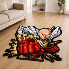Saitama One Punch Man Cut-out Flat Rug | Hero for Fun Anime Floor Rug | Premium Anime Gaming Room Decor