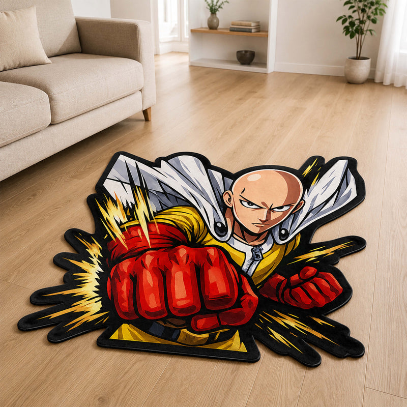 Saitama One Punch Man Cut-out Flat Rug | Hero for Fun Anime Floor Rug | Premium Anime Gaming Room Decor