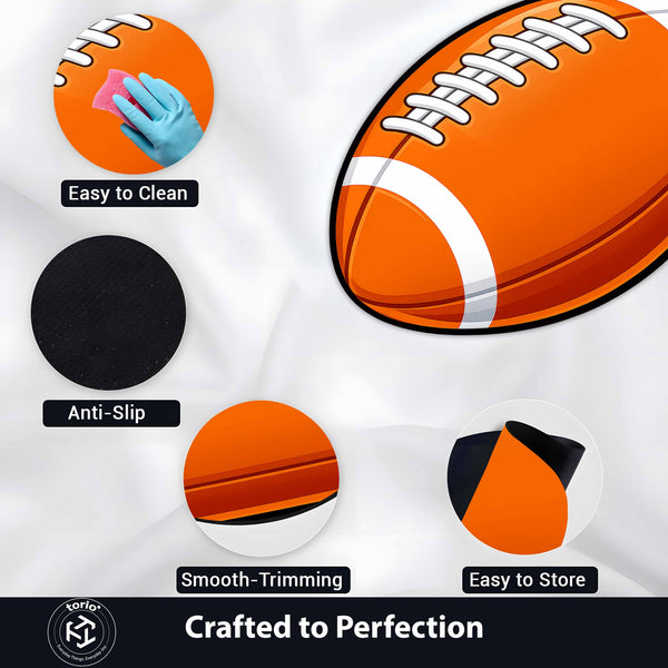 American Football Cut-out Flat Rug | Rugby Ball Sports Flat Rug | Athletic Room & Game Room Floor Decor