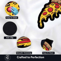 Melting Pepperoni Pizza Slice Cut-out Flat Rug | Cartoon Pizza Food-Themed Flat Rug | Fun Kitchen & Gaming Room Floor Decor