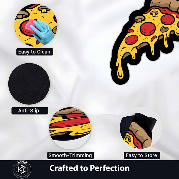 Melting Pepperoni Pizza Slice Cut-out Flat Rug | Cartoon Pizza Food-Themed Flat Rug | Fun Kitchen & Gaming Room Floor Decor