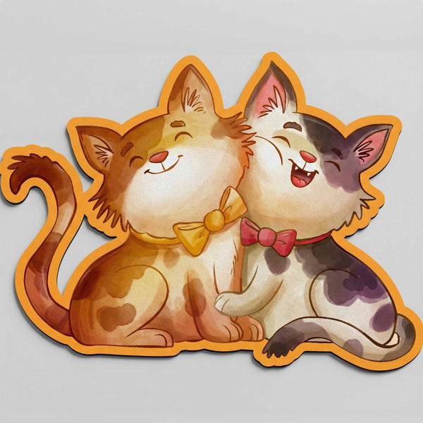 Cute Cat Couple Art Floor Mat (3 mm Thick) | Adorable Cat Shaped Rug for Living Room, Bedroom, Kids Room & Cozy Home Decor