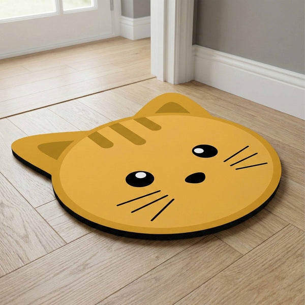 Cute Cat Face Floor Mat (3 mm Thick) | Minimal Cartoon Cat Shape Mat for Bedroom, Kids Room & Aesthetic Home Decor