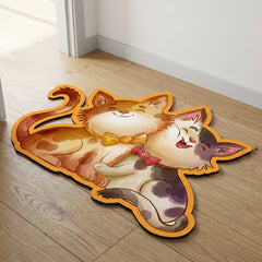 Cute Cat Couple Art Floor Mat (3 mm Thick) | Adorable Cat Shaped Rug for Living Room, Bedroom, Kids Room & Cozy Home Decor