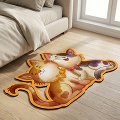 Cute Cat Couple Art Floor Mat (3 mm Thick) | Adorable Cat Shaped Rug for Living Room, Bedroom, Kids Room & Cozy Home Decor