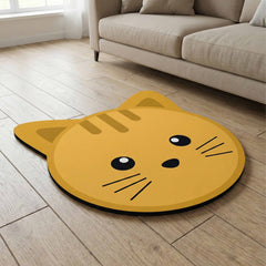 Cute Cat Face Floor Mat (3 mm Thick) | Minimal Cartoon Cat Shape Mat for Bedroom, Kids Room & Aesthetic Home Decor