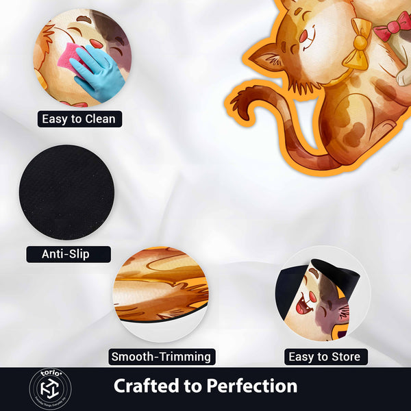 Cute Cat Couple Art Floor Mat (3 mm Thick) | Adorable Cat Shaped Rug for Living Room, Bedroom, Kids Room & Cozy Home Decor