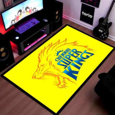 Chennai Super Kings Fan Art Floor Mat (3 mm Thick) | Bold Yellow CSK Inspired Rug for Living Room, Bedroom & Game Room