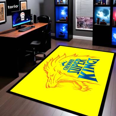Chennai Super Kings Fan Art Floor Mat (3 mm Thick) | Bold Yellow CSK Inspired Rug for Living Room, Bedroom & Game Room