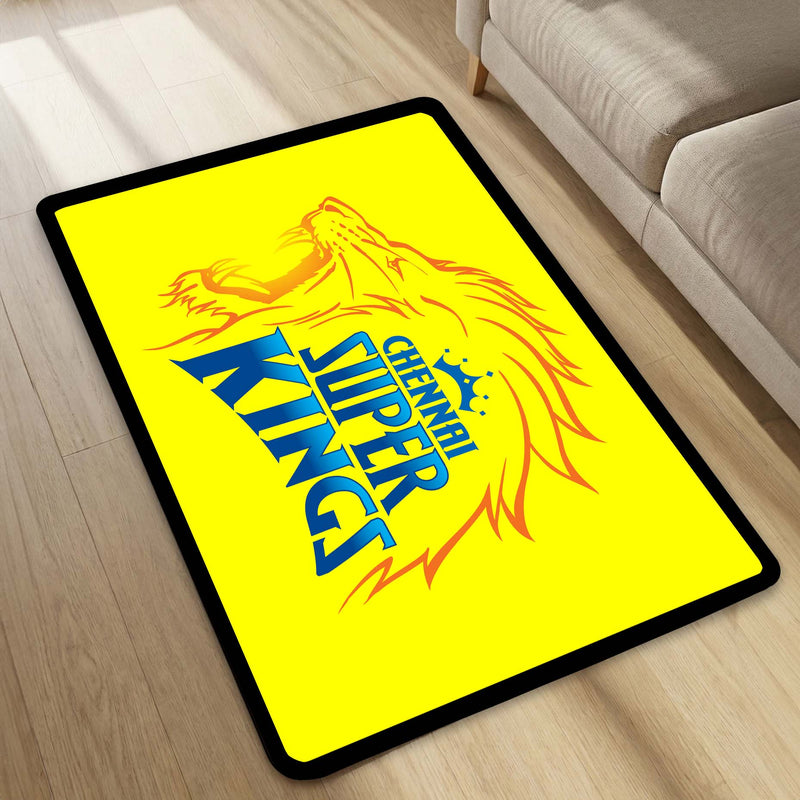 Chennai Super Kings Fan Art Floor Mat (3 mm Thick) | Bold Yellow CSK Inspired Rug for Living Room, Bedroom & Game Room