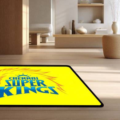 Chennai Super Kings Fan Art Floor Mat (3 mm Thick) | Bold Yellow CSK Inspired Rug for Living Room, Bedroom & Game Room