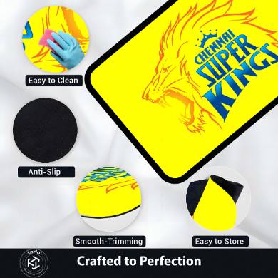 Chennai Super Kings Fan Art Floor Mat (3 mm Thick) | Bold Yellow CSK Inspired Rug for Living Room, Bedroom & Game Room
