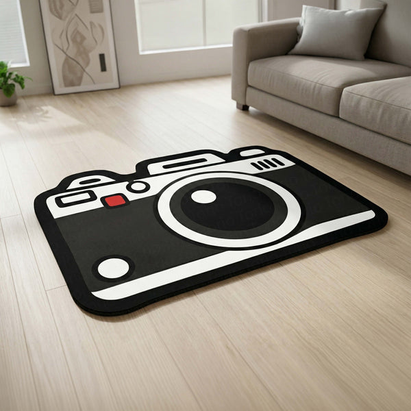 Vintage Camera Icon Floor Mat (3 mm Thick) | Photographer Cut-Out Rug for Bedroom, Studio, Office & Creative Room Decor