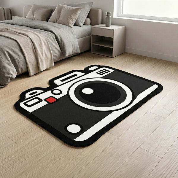 Vintage Camera Icon Floor Mat (3 mm Thick) | Photographer Cut-Out Rug for Bedroom, Studio, Office & Creative Room Decor
