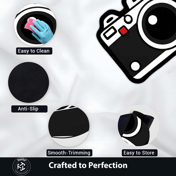 Vintage Camera Icon Floor Mat (3 mm Thick) | Photographer Cut-Out Rug for Bedroom, Studio, Office & Creative Room Decor