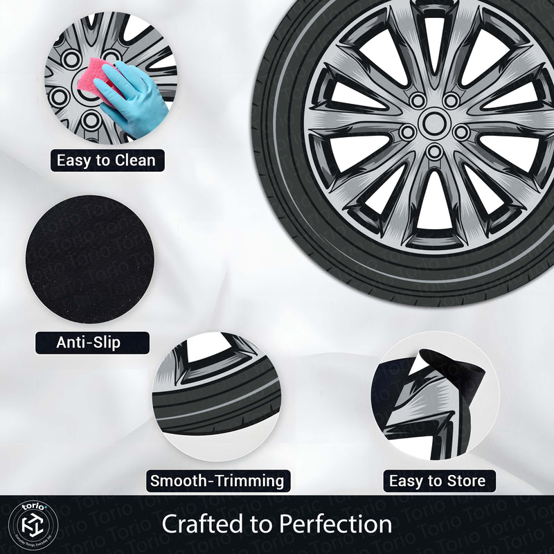 Car Tyre Inspired Round Floor Mat (3 mm Thick) | Alloy Wheel Design Automotive Decor Mat for Garage, Bedroom & Gaming Setup